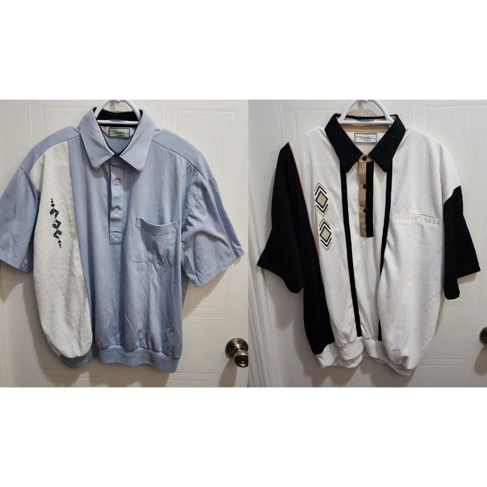 2x Classics by Palmland Striped Short Sleeve Polo Golf Shirts Size Large